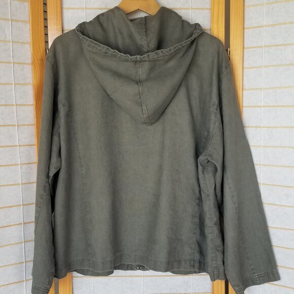 Chico's Jacket Army Green Zip Up 100% Linen Hooded Relaxed Fit Size 3/XL - Picture 6 of 7